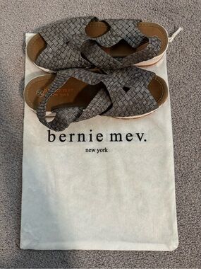 bernie mev. Metallic Gray Woven Slingback Sandals